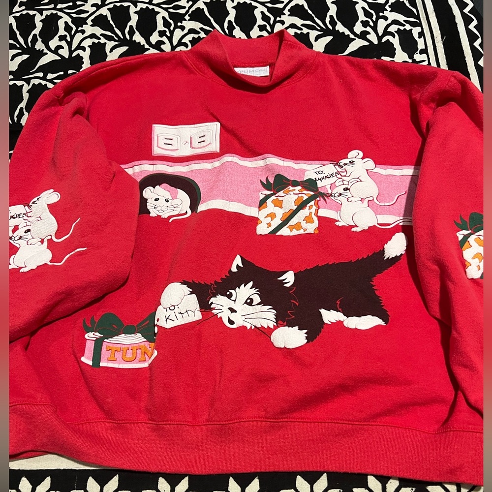 Spumoni by Franko Cat and mouse funny vimtage christmas sweater